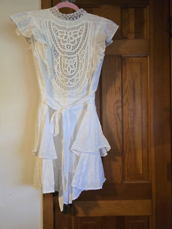 Selfie Leslie Pants - White Lace Selfie Leslie Appliqué Ruffle Romper New With Tags